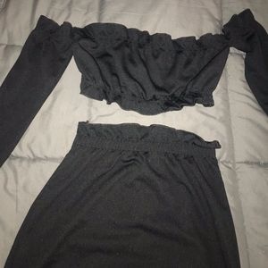 Matching Ruffled Black Top and Skirt